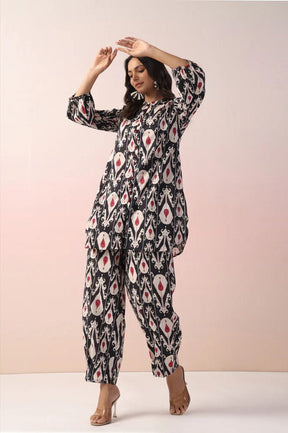 Black Abstract Printed Cotton Co - Ord Set - Tara - C - Tara
