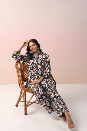 Black Abstract Printed Cotton Co - Ord Set - Tara - C - Tara