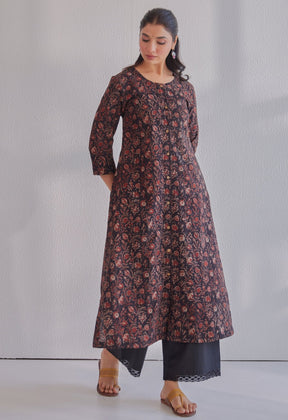 Black Ajrakh Hand Block Printed Cotton Kurta - Tara - C - Tara