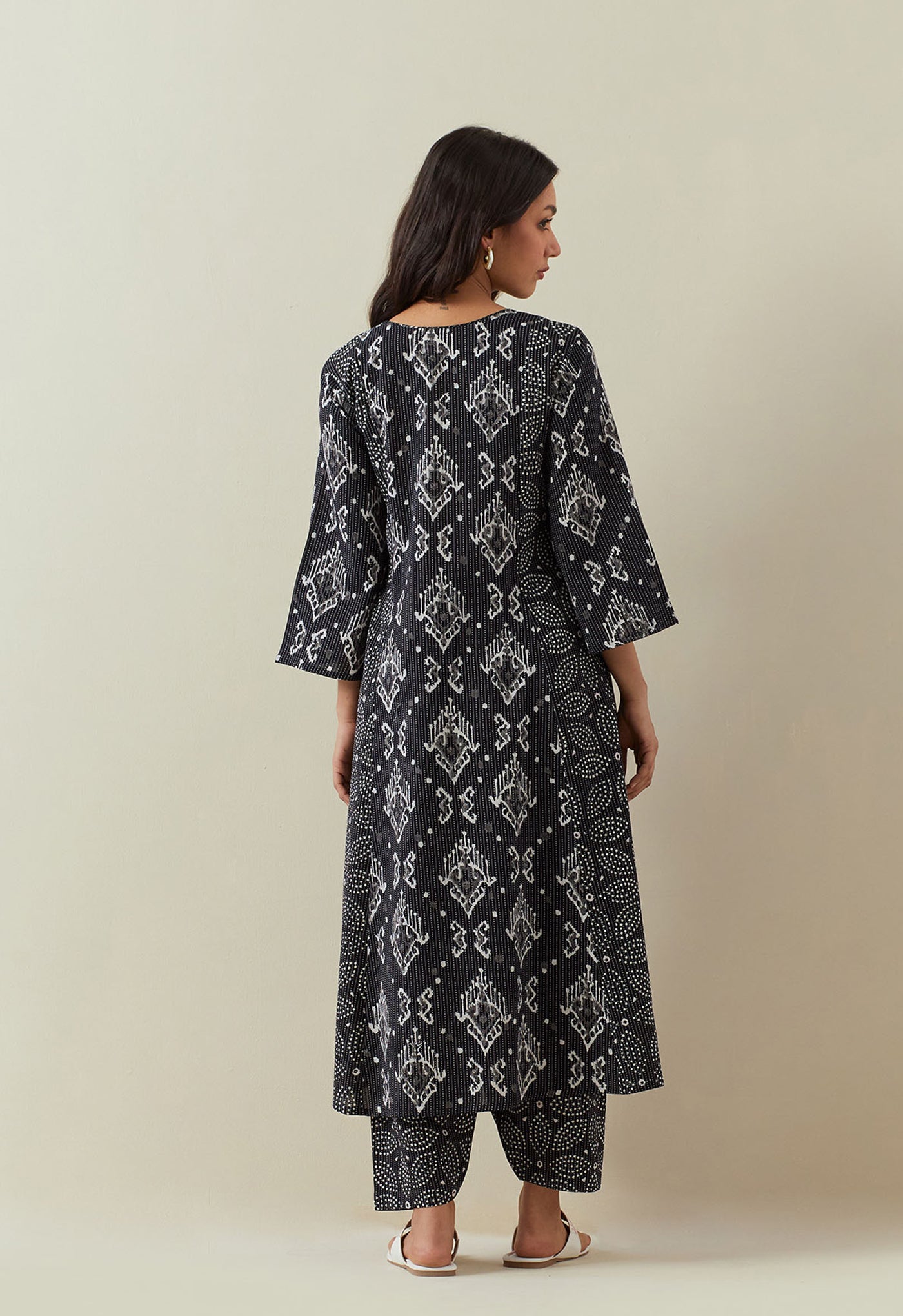 BLACK BAGRU HAND BLOCK PRINTED KANTHA KURTA - Tara - C - Tara