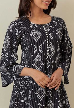 BLACK BAGRU HAND BLOCK PRINTED KANTHA KURTA - Tara - C - Tara