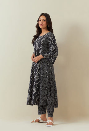 BLACK BAGRU HAND BLOCK PRINTED KANTHA KURTA - Tara - C - Tara