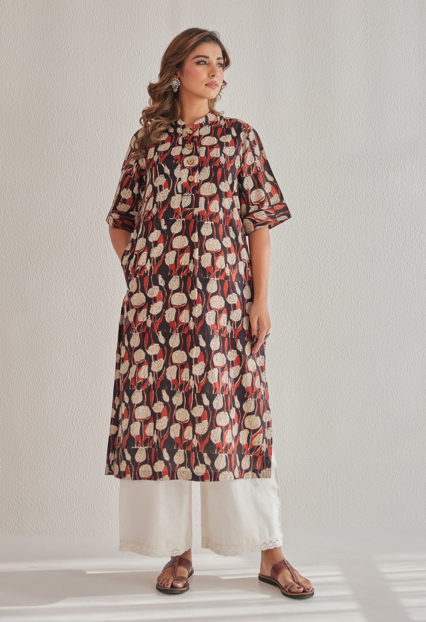 Black Bagru Hand Block Printed Kurta - Tara - C - Tara