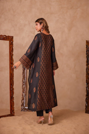 Black Cotton Hand Block Gold Printed Coord Set - Tara - C - Tara