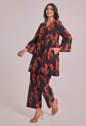 BLACK FLORAL CO - ORD SET WITH FARSI SALWAR PANTS - Tara - C - Tara