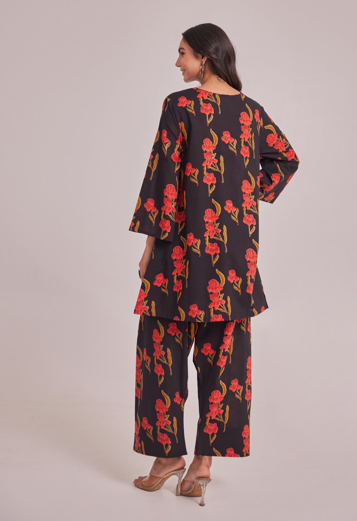 BLACK FLORAL CO - ORD SET WITH FARSI SALWAR PANTS - Tara - C - Tara