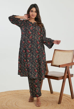 Black Floral Cotton Lurex Co - ord Set - Tara - C - Tara