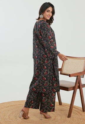 Black Floral Cotton Lurex Co - ord Set - Tara - C - Tara