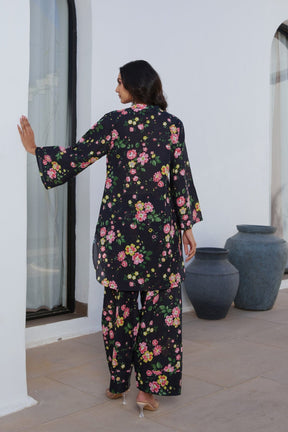 Black Floral Farsi Salwar Coord Set - Tara - C - Tara