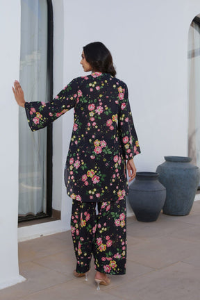 Black Floral Farsi Salwar Coord Set - Tara - C - Tara
