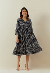 BLACK HAND BLOCK PRINTED DRESS - Tara - C - Tara