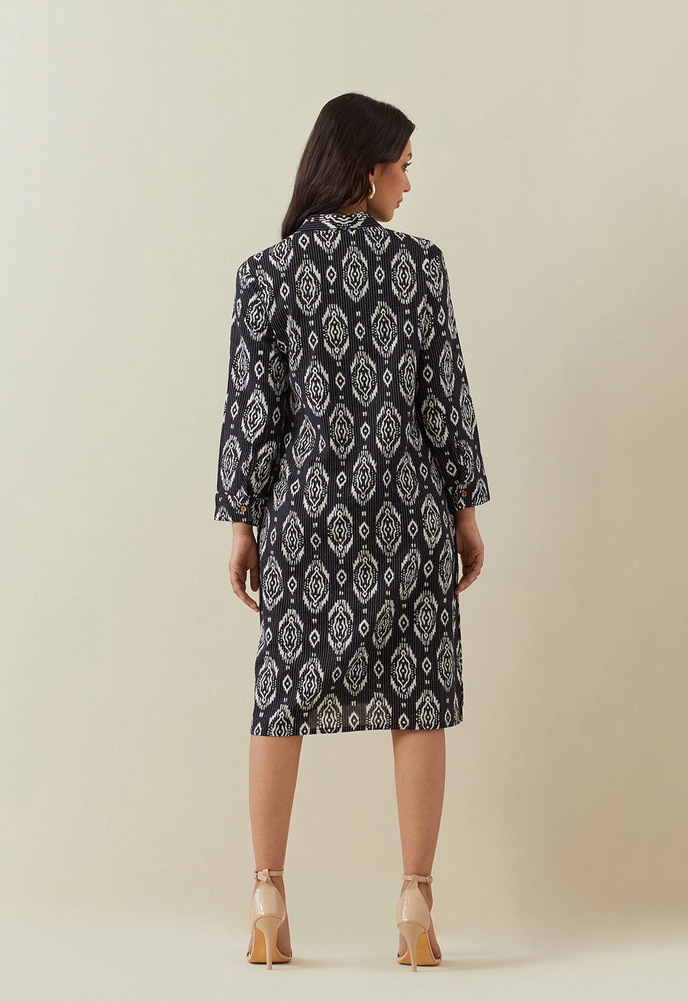 BLACK HAND BLOCK PRINTED KANTHA SHIRT DRESS - Tara - C - Tara