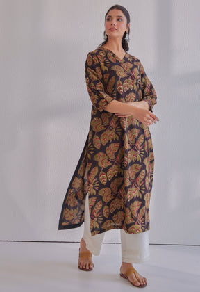 Black Jahota Hand Block Printed Kurta - Tara - C - Tara