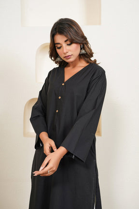 Black Premium Cotton Long Kurta - Tara - C - Tara