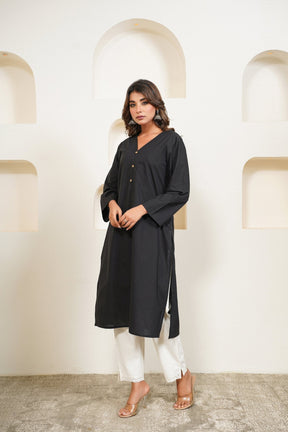 Black Premium Cotton Long Kurta - Tara - C - Tara