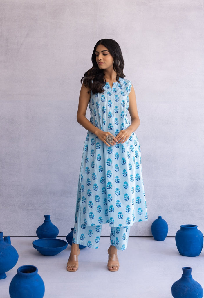 Blue Buti Hand Block Printed Coord Set - Tara - C - Tara