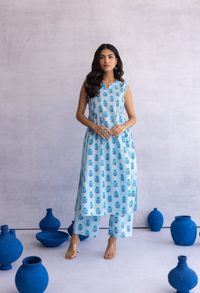 Blue Buti Hand Block Printed Coord Set - Tara - C - Tara