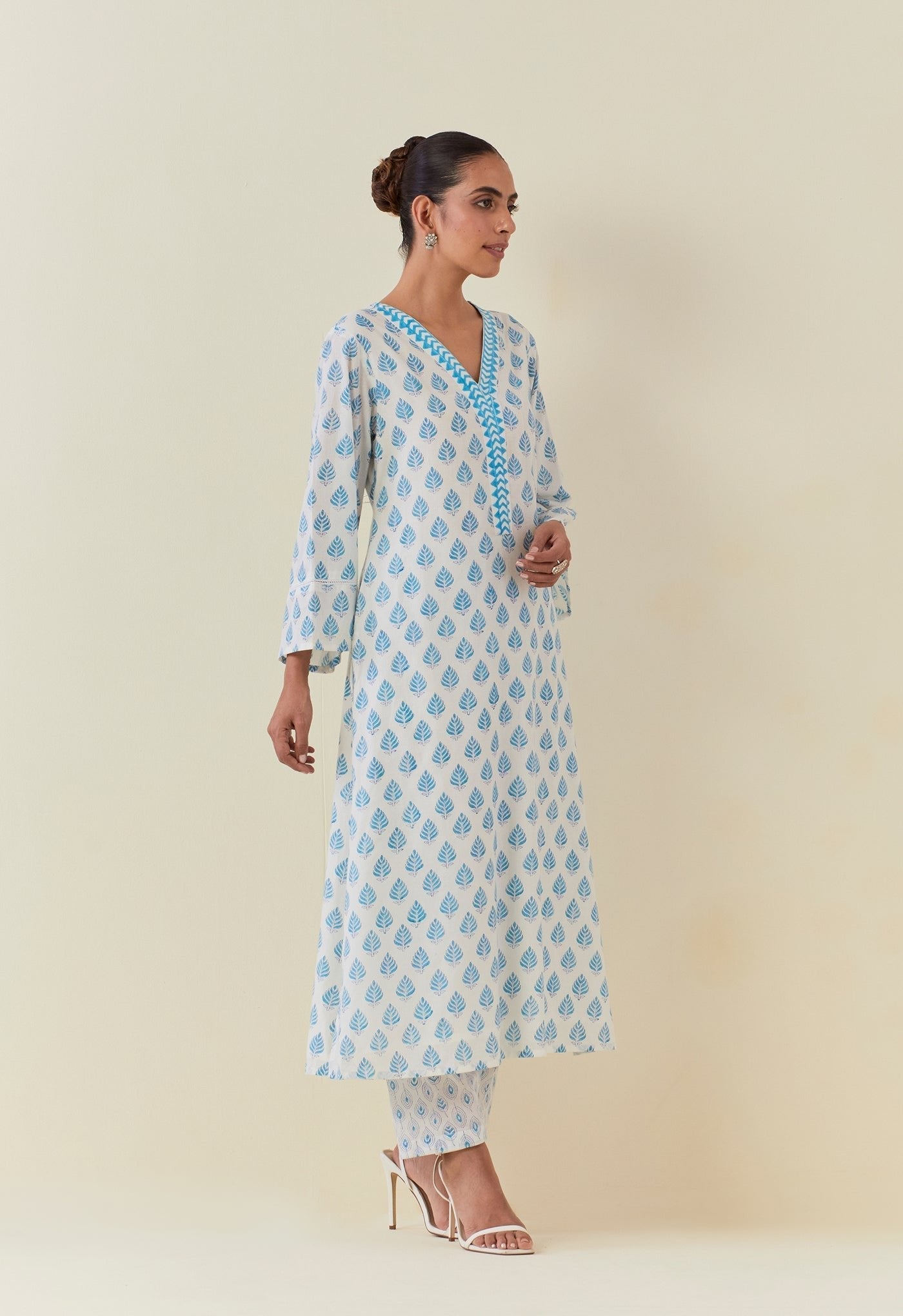 BLUE BUTI HAND BLOCK PRINTED KURTA - Tara - C - Tara