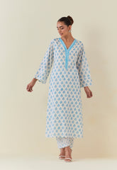 BLUE BUTI HAND BLOCK PRINTED KURTA - Tara - C - Tara