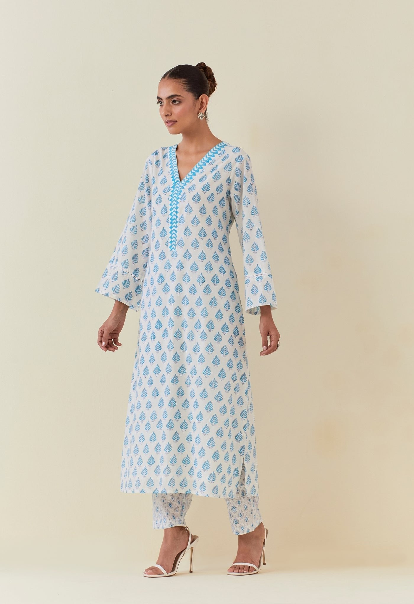 BLUE BUTI HAND BLOCK PRINTED KURTA - Tara - C - Tara