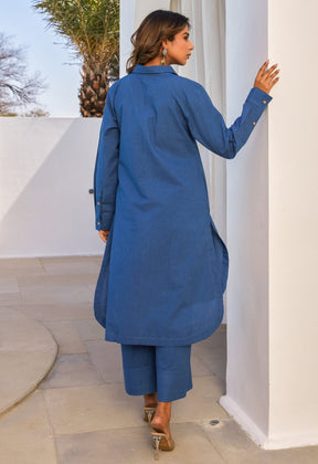 Blue Cotton Slub Solid Coord Set - Tara - C - Tara
