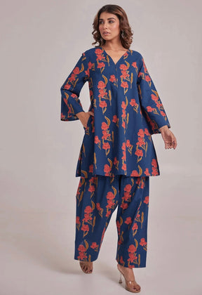 BLUE FLORAL CO - ORD SET WITH FARSI SALWAR PANTS - Tara - C - Tara