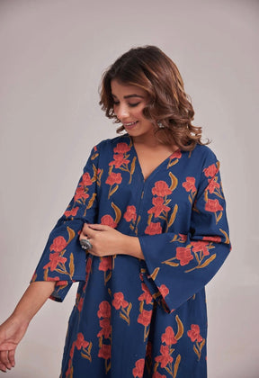 BLUE FLORAL CO - ORD SET WITH FARSI SALWAR PANTS - Tara - C - Tara