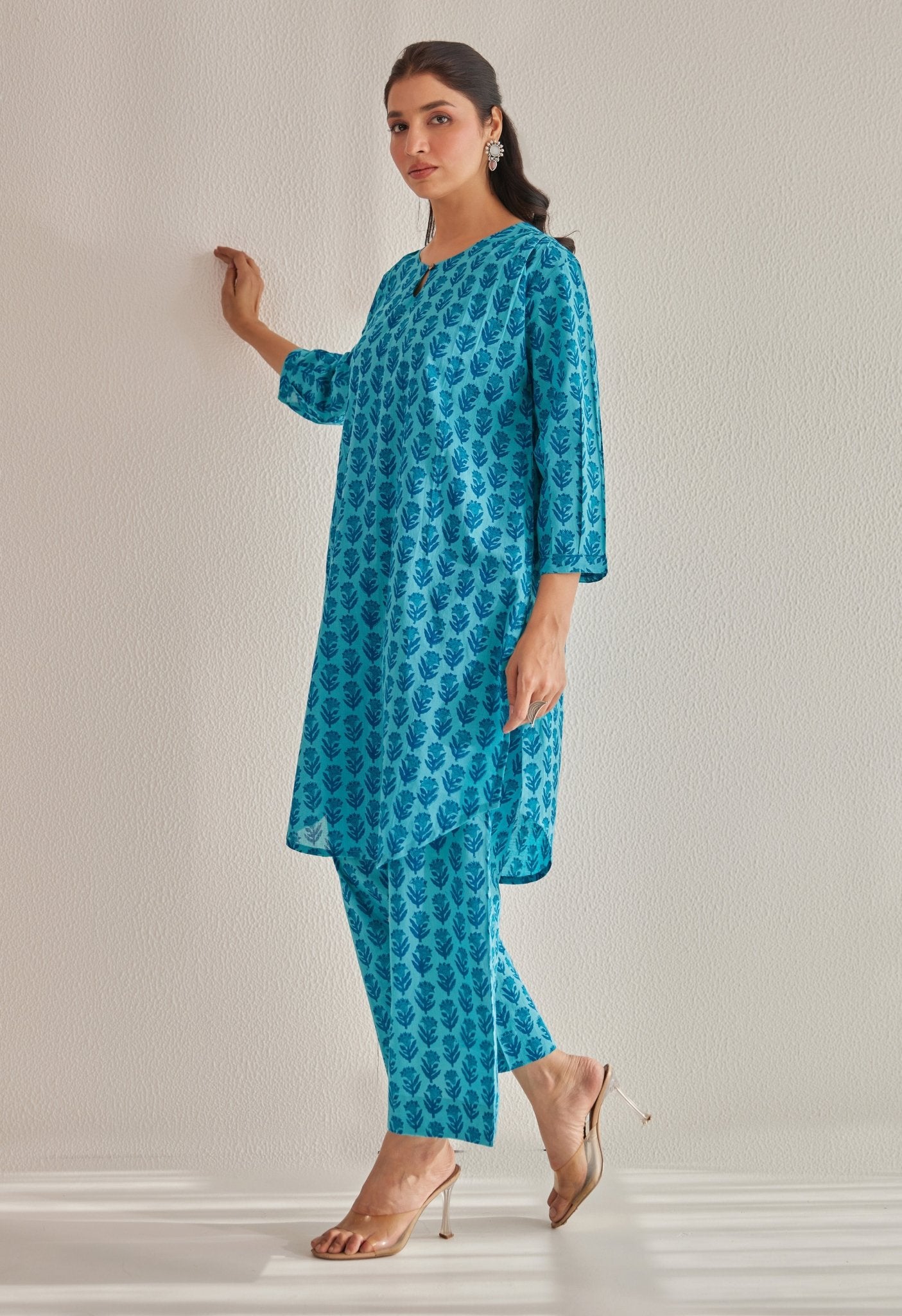 Blue Hand Block Buti Printed Coord Set - Tara - C - Tara