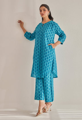 Blue Hand Block Buti Printed Coord Set - Tara - C - Tara