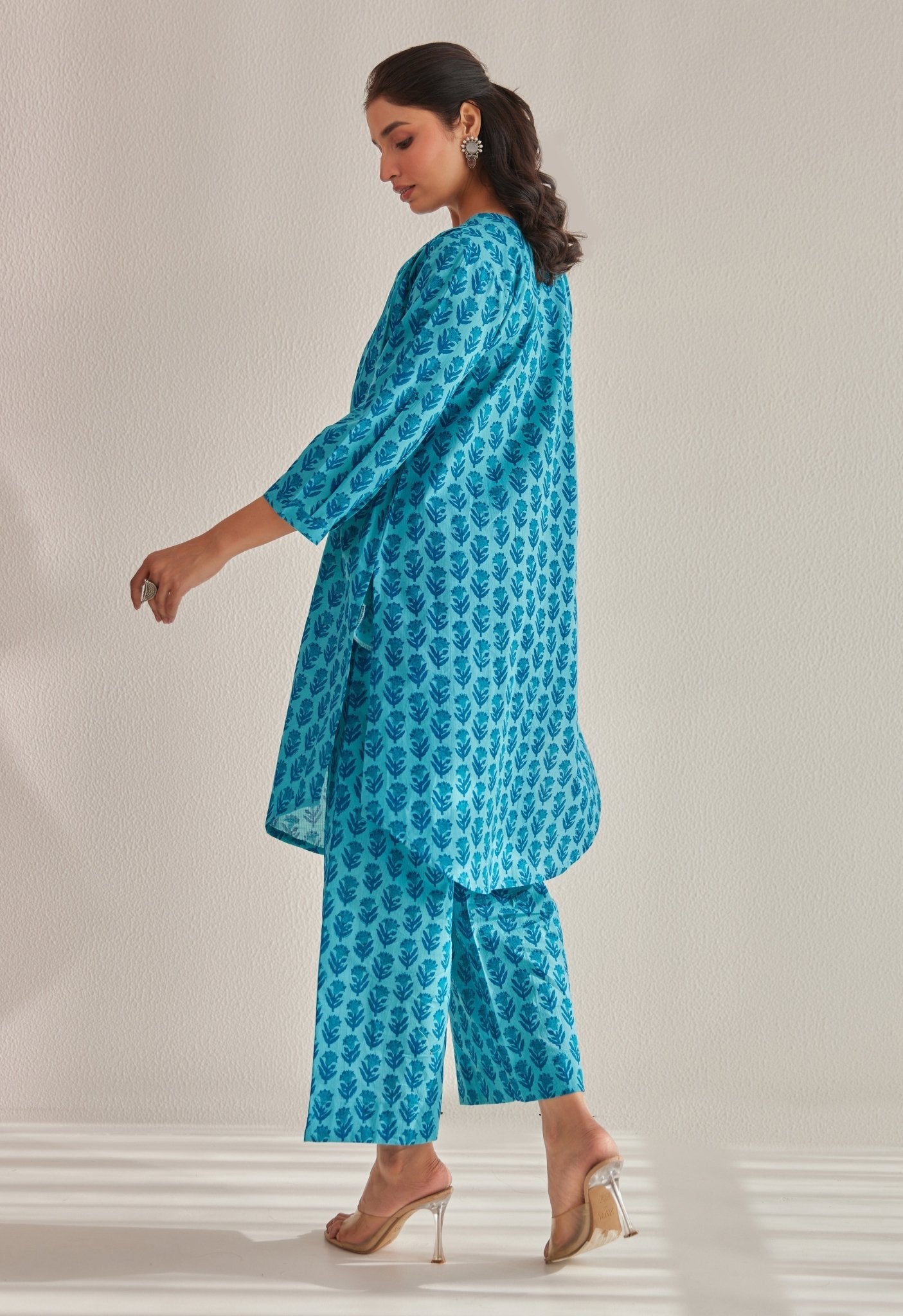 Blue Hand Block Buti Printed Coord Set - Tara - C - Tara