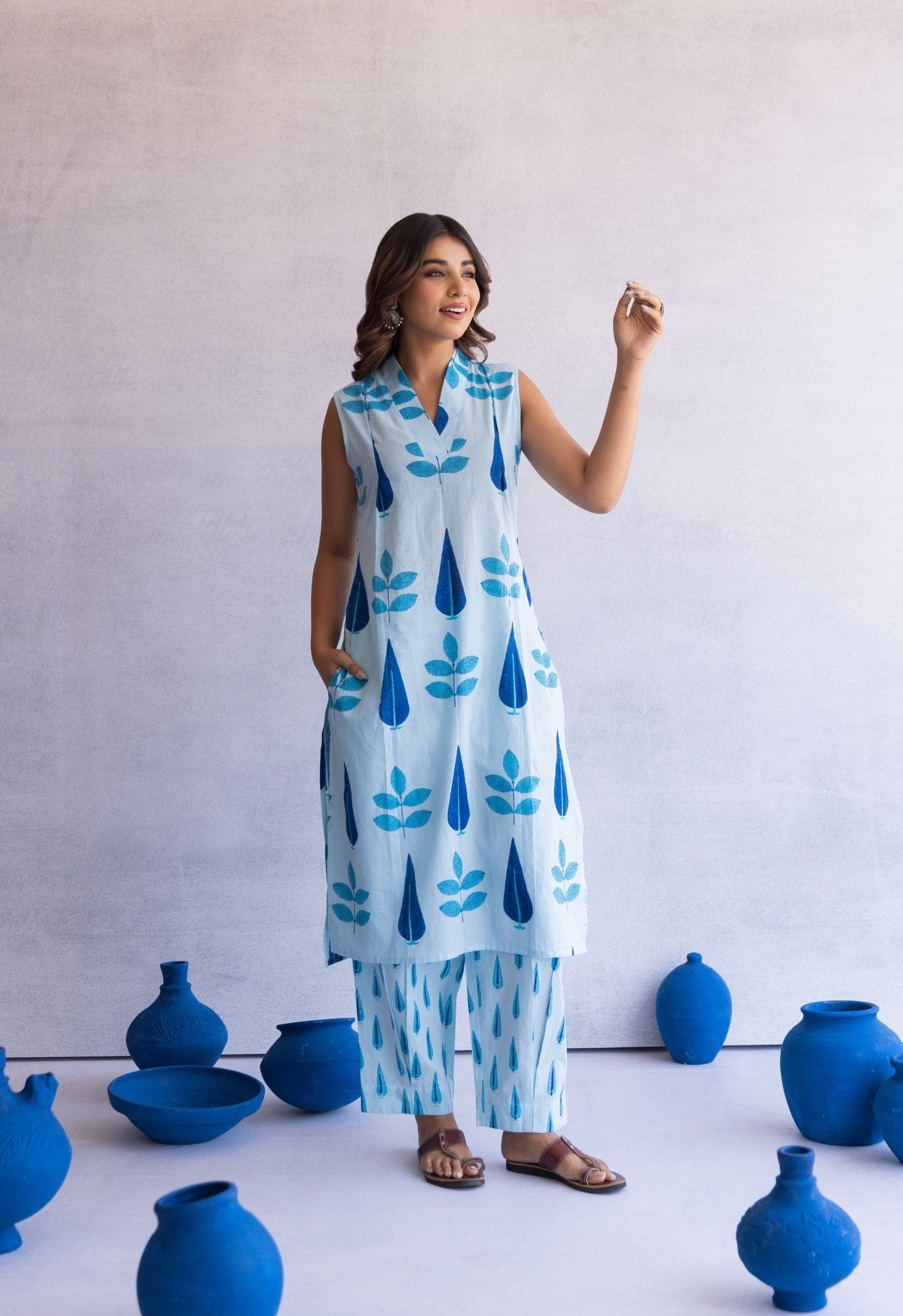 Blue Hand Block Printed Coord Set - Tara - C - Tara