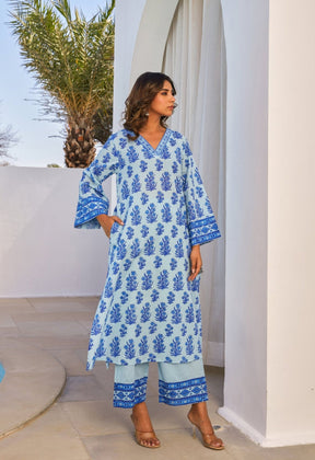 Blue Hand Block Printed Coord Set - Tara - C - Tara