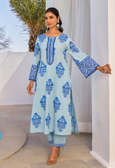 Blue Hand Block Printed Coord Set - Tara - C - Tara