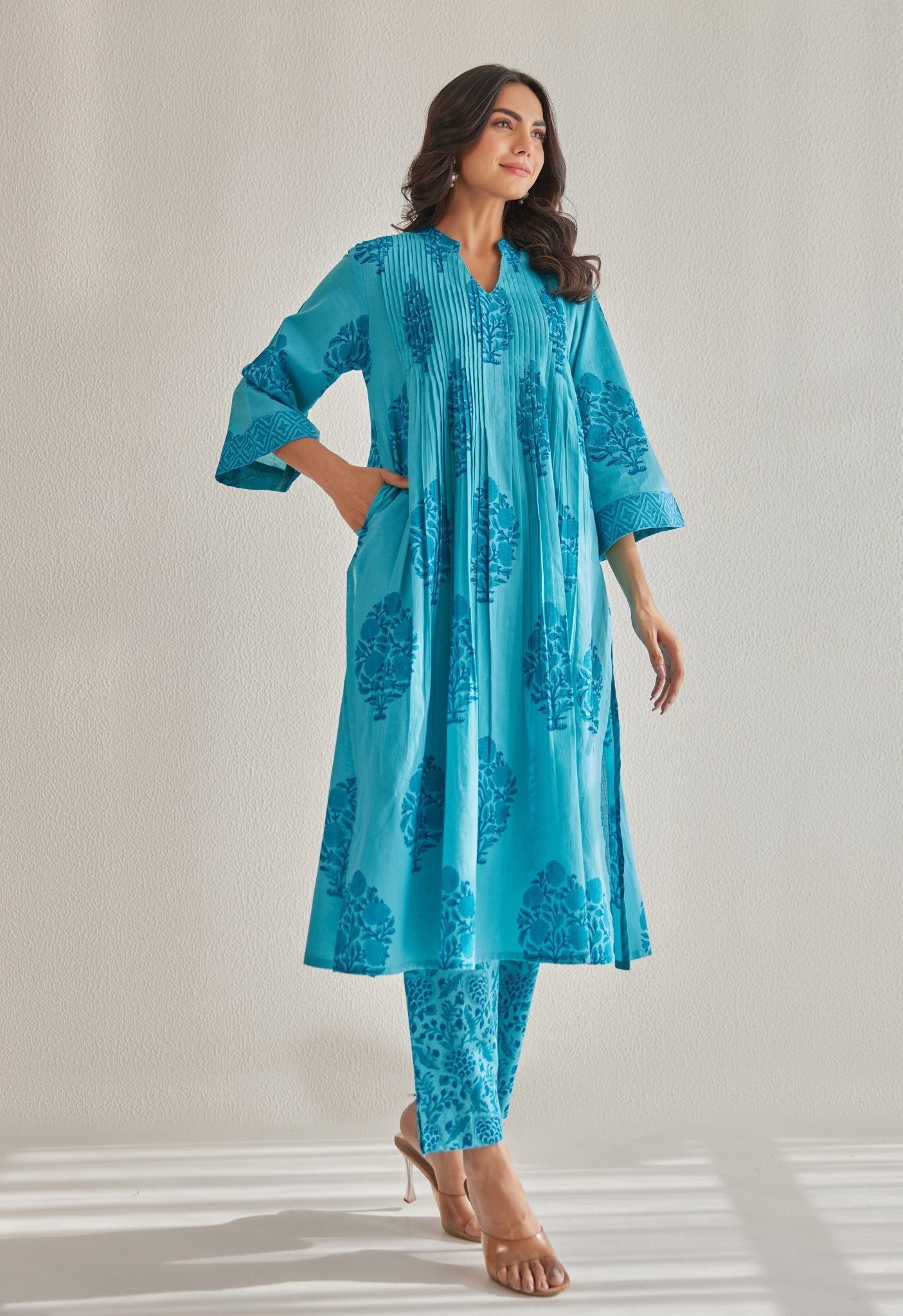 Blue Hand Block Printed Coord Set - Tara - C - Tara