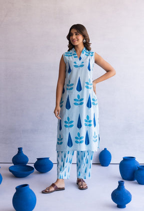 Blue Hand Block Printed Coord Set - Tara - C - Tara