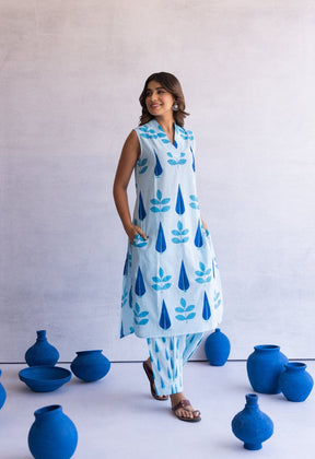 Blue Hand Block Printed Coord Set - Tara - C - Tara