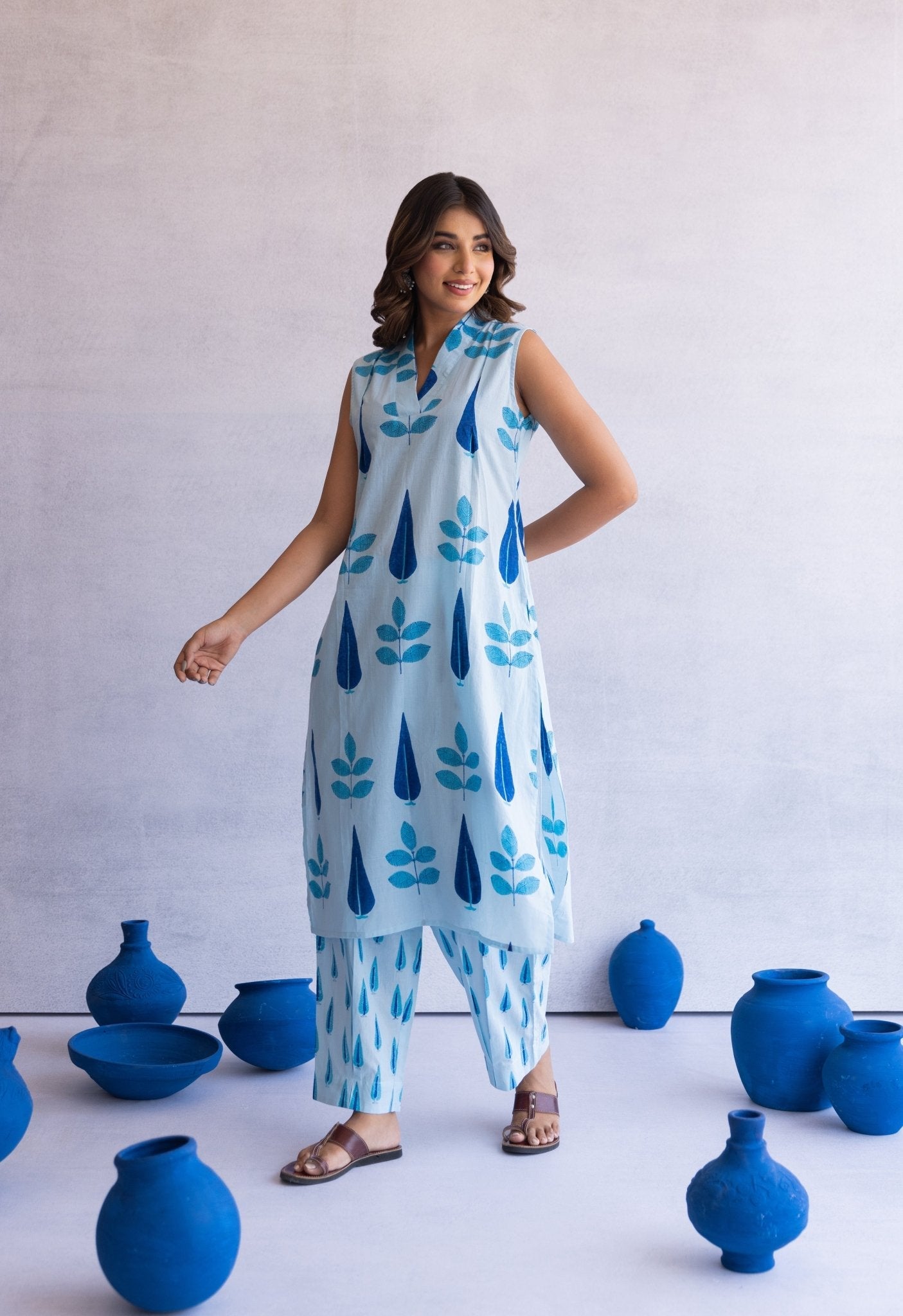 Blue Hand Block Printed Coord Set - Tara - C - Tara