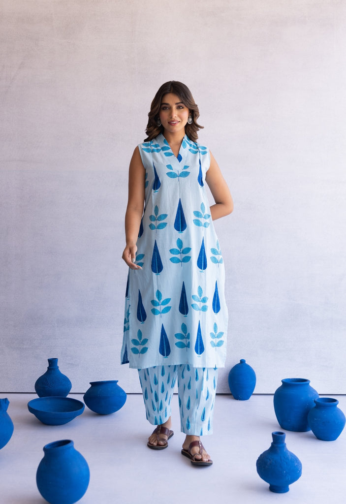 Blue Hand Block Printed Coord Set - Tara - C - Tara