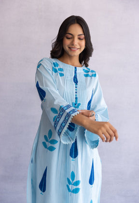 BLUE MULTI BUTA HAND BLOCK PRINTED COORD SET - Tara - C - Tara