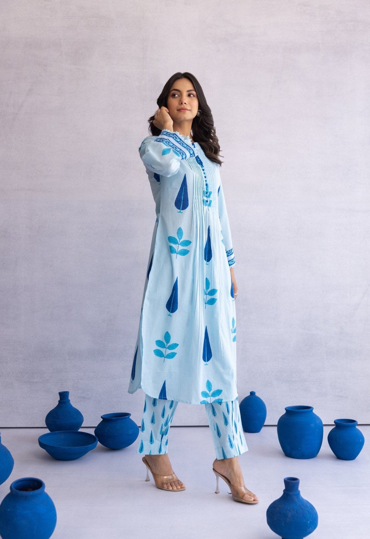 BLUE MULTI BUTA HAND BLOCK PRINTED COORD SET - Tara - C - Tara