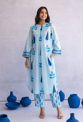 BLUE MULTI BUTA HAND BLOCK PRINTED COORD SET - Tara - C - Tara