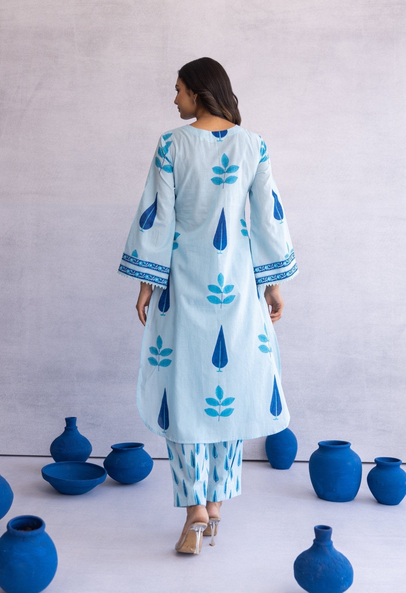 BLUE MULTI BUTA HAND BLOCK PRINTED COORD SET - Tara - C - Tara