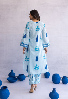 BLUE MULTI BUTA HAND BLOCK PRINTED COORD SET - Tara - C - Tara