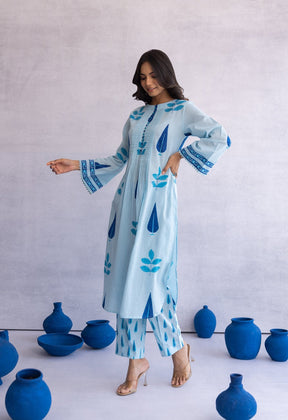 BLUE MULTI BUTA HAND BLOCK PRINTED COORD SET - Tara - C - Tara