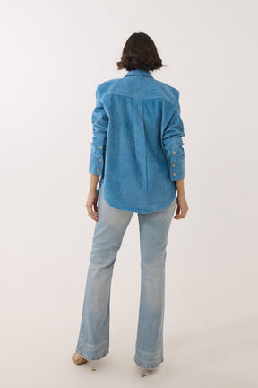 Blue Oversized Corduroy Shirt - Tara - C - Tara