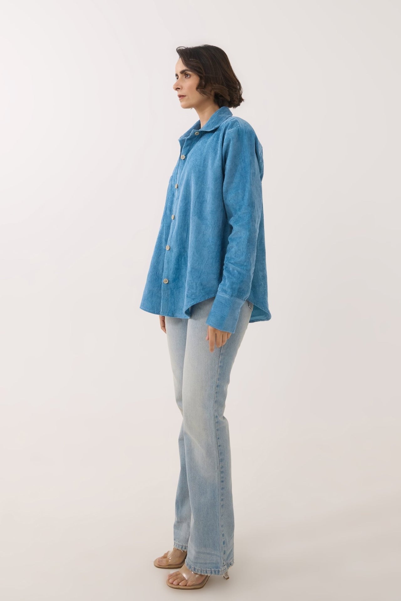 Blue Oversized Corduroy Shirt - Tara - C - Tara