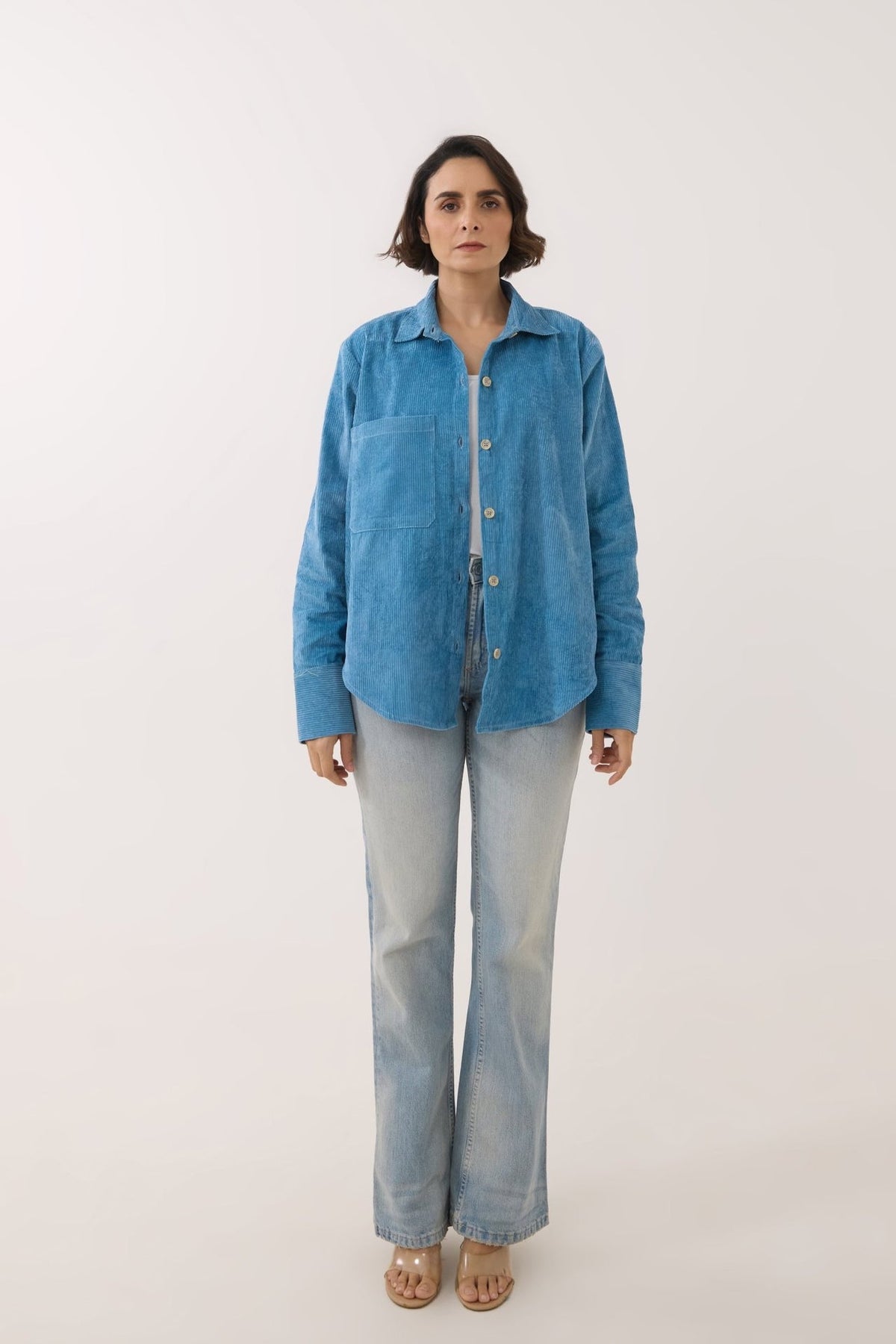Blue Oversized Corduroy Shirt - Tara - C - Tara