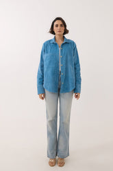 Blue Oversized Corduroy Shirt - Tara - C - Tara