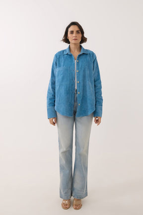 Blue Oversized Corduroy Shirt - Tara - C - Tara