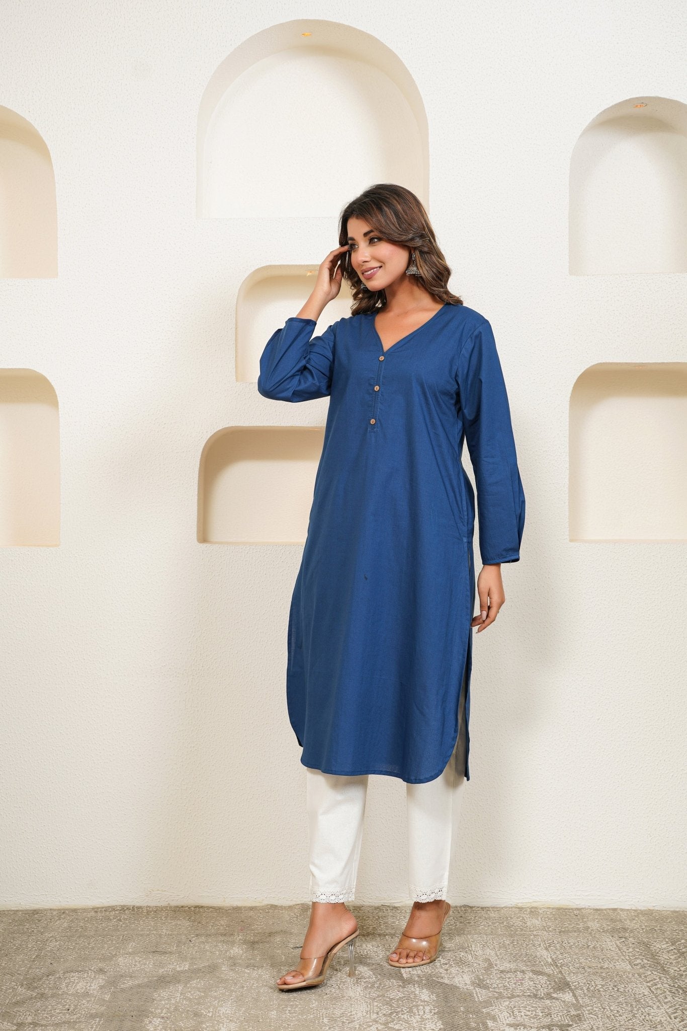 Blue Premium Cotton Long Kurta - Tara - C - Tara